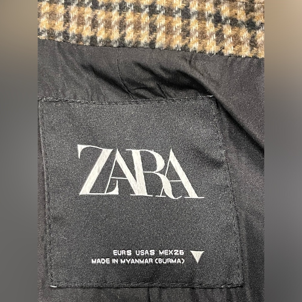 Zara Checkered Brown drop shoulder Oversized Overcoat Jacket S - Picture 7 of 8